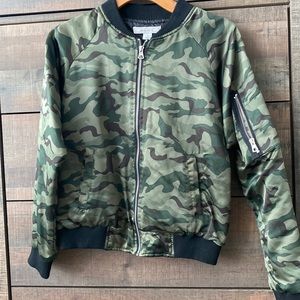 Camouflage bomber/ varsity style jacket